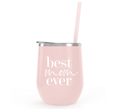 Mama with Kids Names Laser Engraved Matte Blush Tumbler with Straw -  Mother's Day Gift