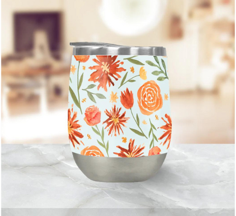 Orange Flower Burst Wine Tumbler