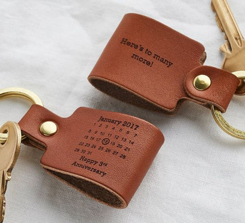 Personalized Leather Calendar Date Keychain