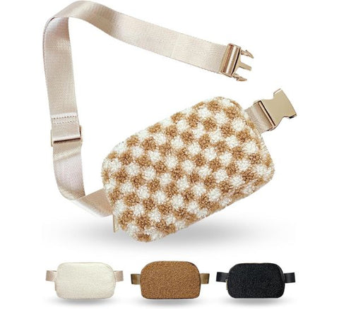 Checkered-Chai Fleece Belt Bag