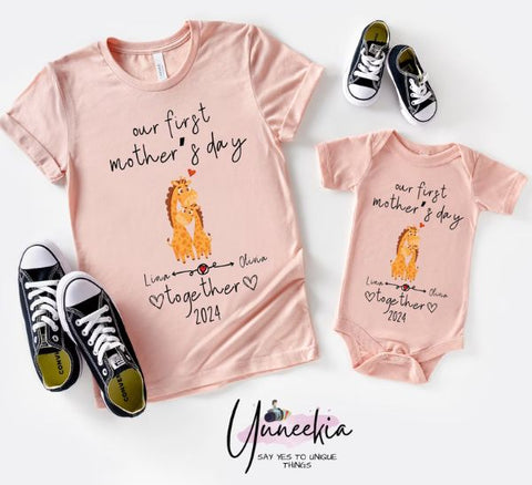 Baby and Mommy Names Cute Giraffes Shirt