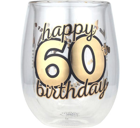 Stemless 60th Birthday Wine Glass
