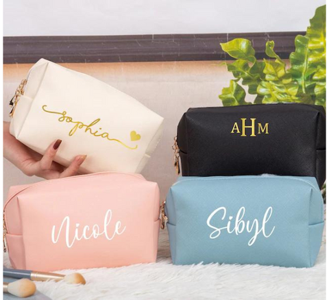 Personalized Suede Leather Makeup Bag 9x5x4 