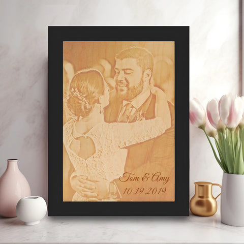 wooden etched photo