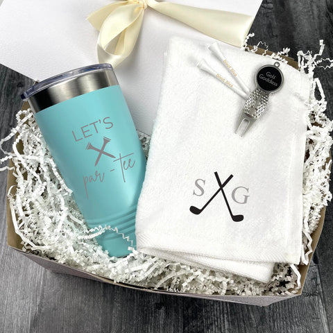 Golf Gift Set Personalized Towel, Divot Tool, Ball Marker, and Tumbler -  Groovy Guy Gifts
