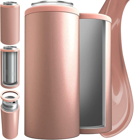 Maars Skinny Can Cooler for Slim Beer & Hard Seltzer | Stainless Steel 12oz  Sleeve, Double Wall Vacuum Insulated Drink Holder - Glitter Rose Gold