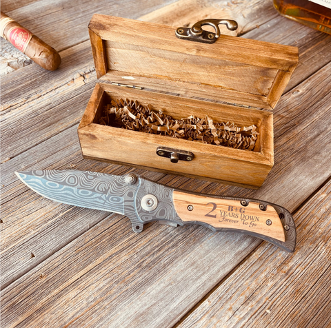 damascus wood anniversary knife