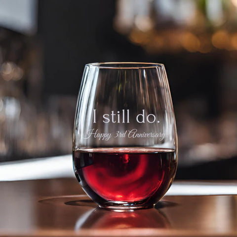 3rd Anniversary Stemless Wine Glass