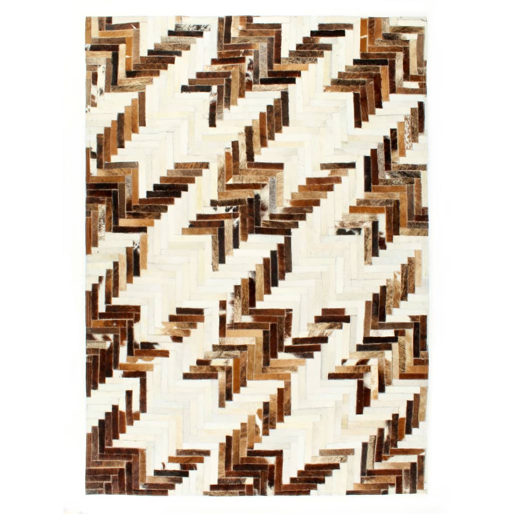 Arbitrage Nageslacht tafel Vloerkleed patchwork 160x230 cm echt harig leer bruin/wit – Oletti