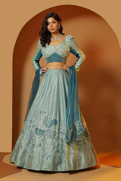 Dark Blue Hand Embroidered Lehenga Set Design by Soumodeep Dutta at  Pernia's Pop Up Shop 2024