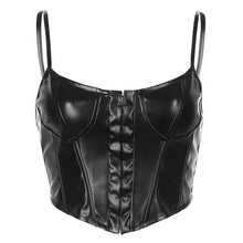Load image into Gallery viewer, Black faux leather corset top  pirate corset y2k
