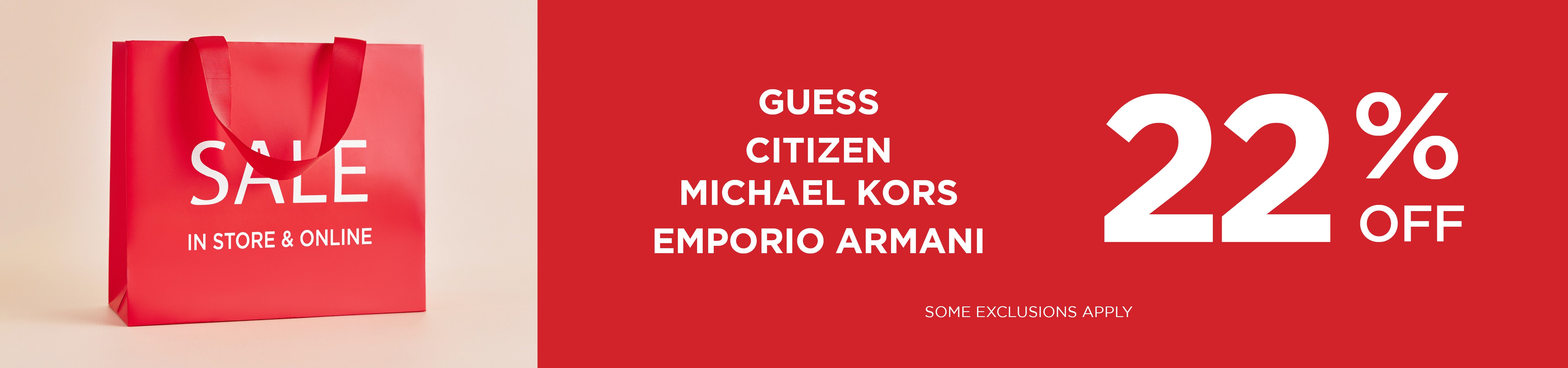 22% Selected Watches - Guess, Citizen. Michael Kors & Emporio Armani