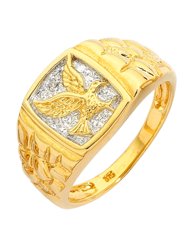 Laser Carved Forest Pattern Men's Wedding Ring in Yellow Gold