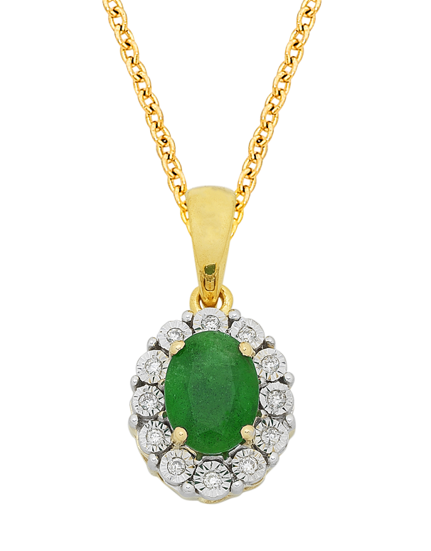 Emerald Pendant - Yellow Gold Emerald & Diamond Pendant - 761664