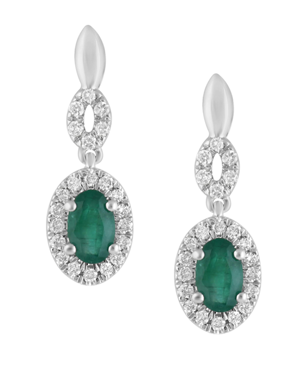 Emerald Earrings - 14ct White Gold Emerald & Diamond Earrings - 780116