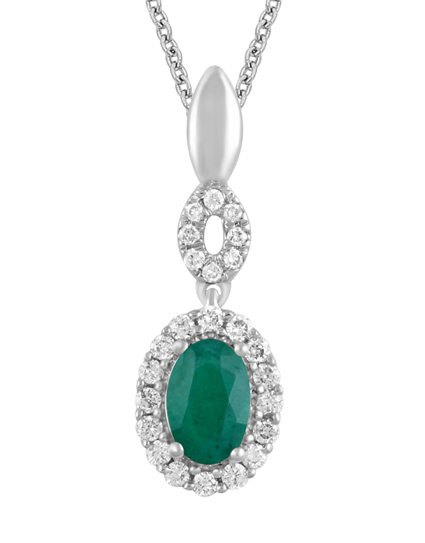 Emerald Pendant - 14ct White Gold Emerald & Diamond Pendant - 780118