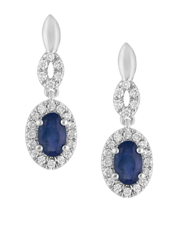 Sapphire Earrings - 14ct White Gold Sapphire & Diamond Earrings - 7801