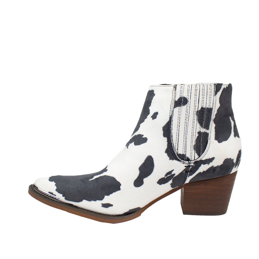 Cow Print Booties White Black Western Boots – KATHAYA