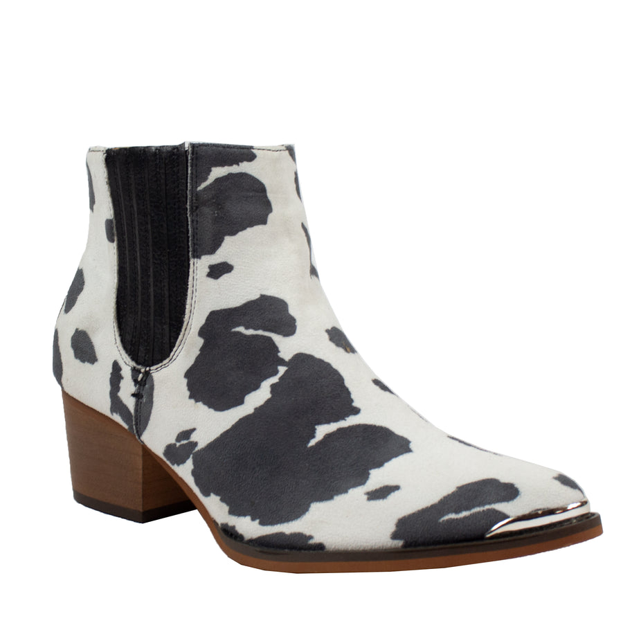 Cow Print Booties White Black Western Boots – KATHAYA