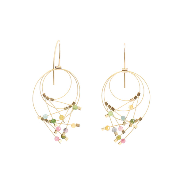 Sine Hoop Earrings in Gold & Tourmaline