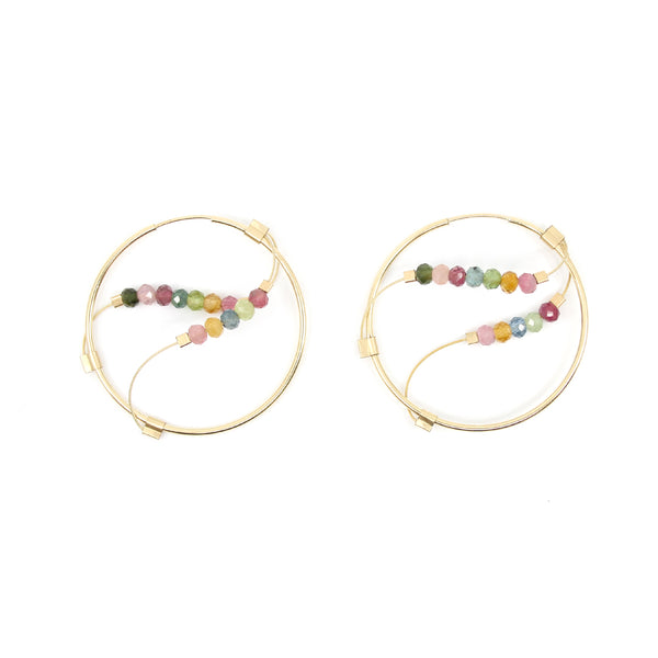 Sine Hoop Earrings in Gold & Tourmaline