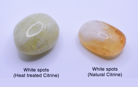 White spots in natural and heat treated citrine