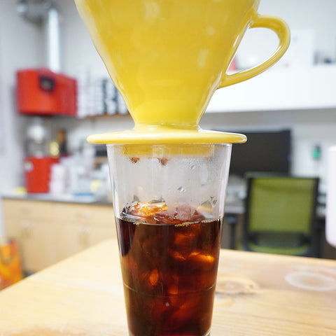 Glass of Level Ground iced coffee brewed with a pour-over