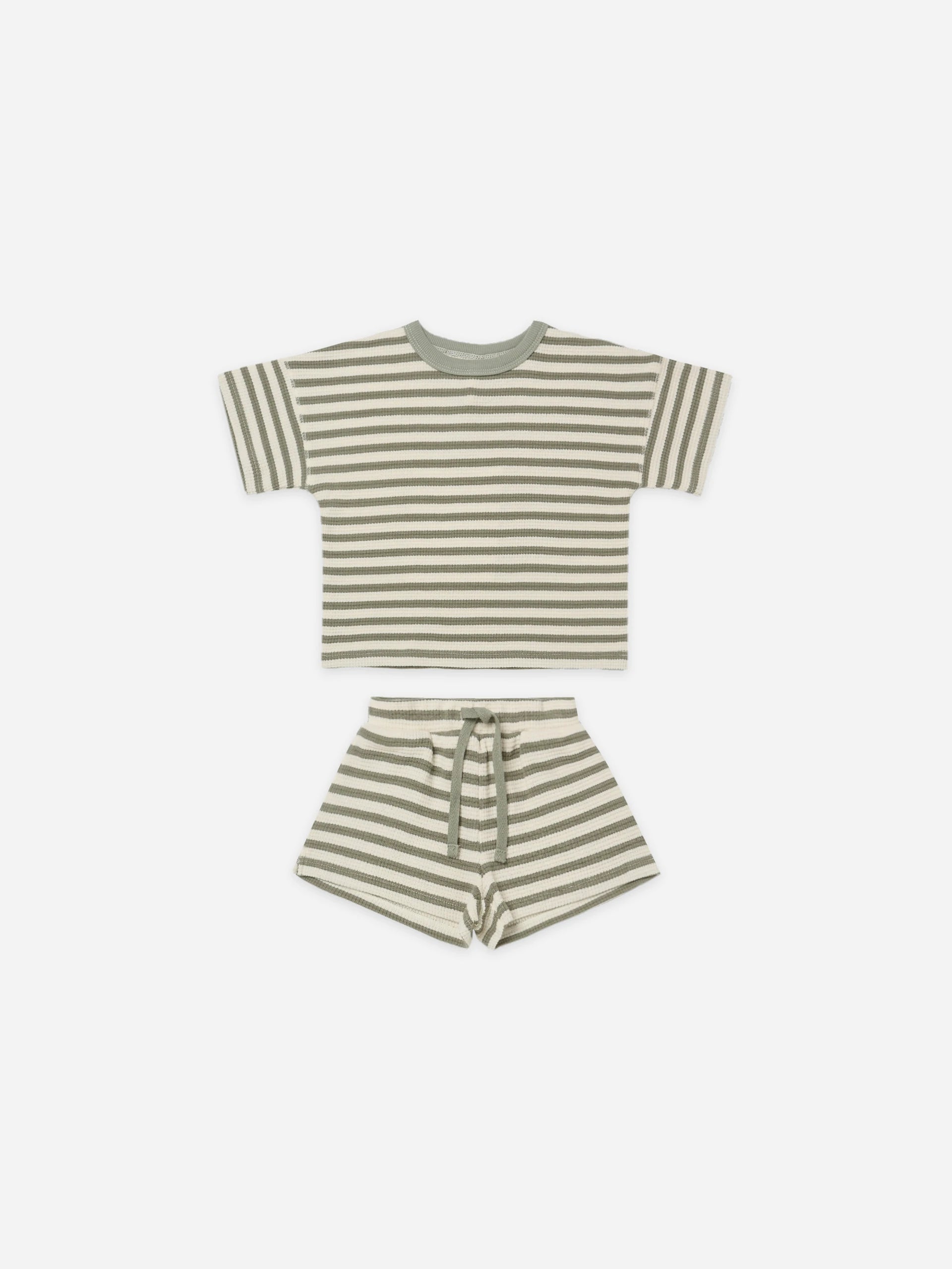 Waffle Tee & Short Set || Spruce Stripe