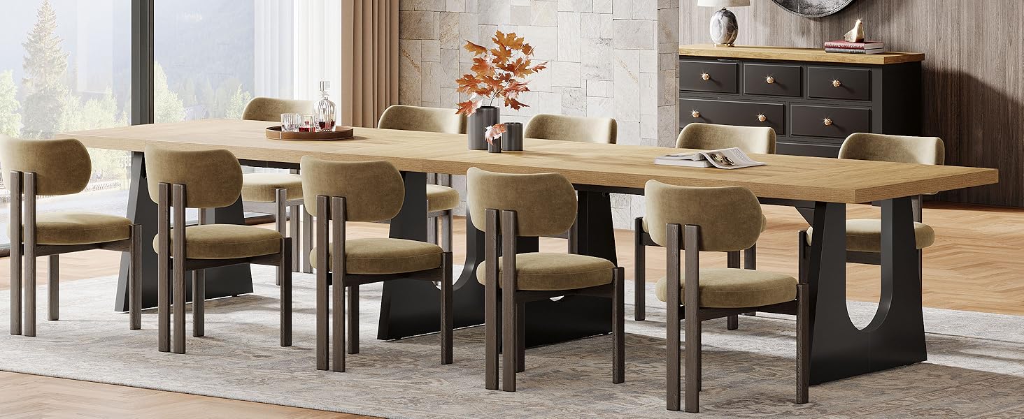 Wood Dining Table, 70" Rectangular Kitchen Table for 6-8 People