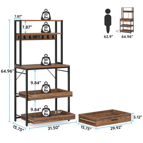 Tribesigns 5-Tier Kitchen Baker's Rack with Power Outlets & Drawer