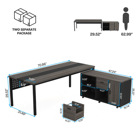 Tribesigns L-Shaped Computer Desk with File Cabinet, 78.74 Inch Large  Executive Office Desk with Shelves, Industrial Business Furniture Desk