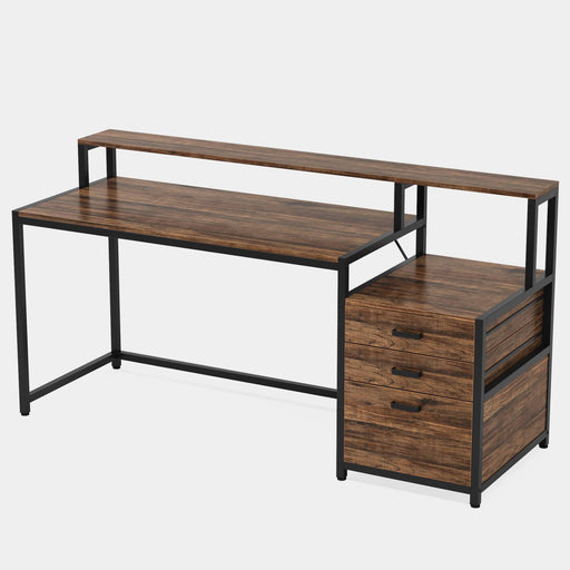 Tribesigns 63 Reversible Computer Desk with Keyboard Tray & 3 Drawers
