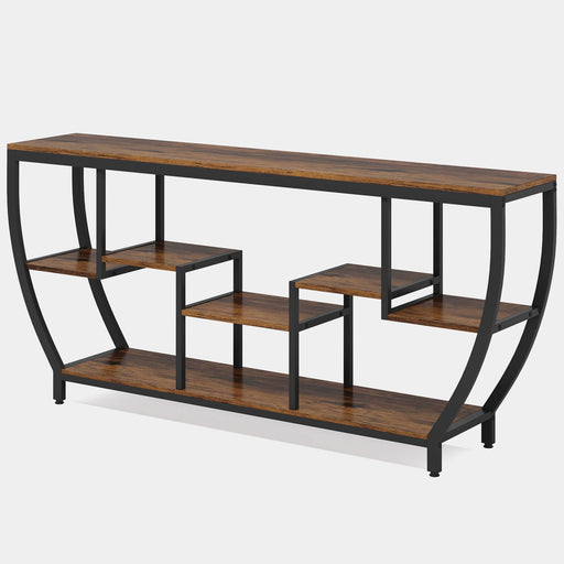 Tribesigns 75” Tall Bookshelf, 11-Shelves Staggered Bookcase with Unique  Arc-Shaped Design, Industrial Etagere Shelving Unit Storage Display Shelves