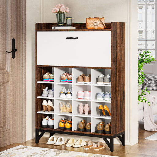 Tribesigns Sabina 55 in. H x 25 in. W White Wood Shoe Storage Cabinet, 24-Pair Shoe Cube Organizer