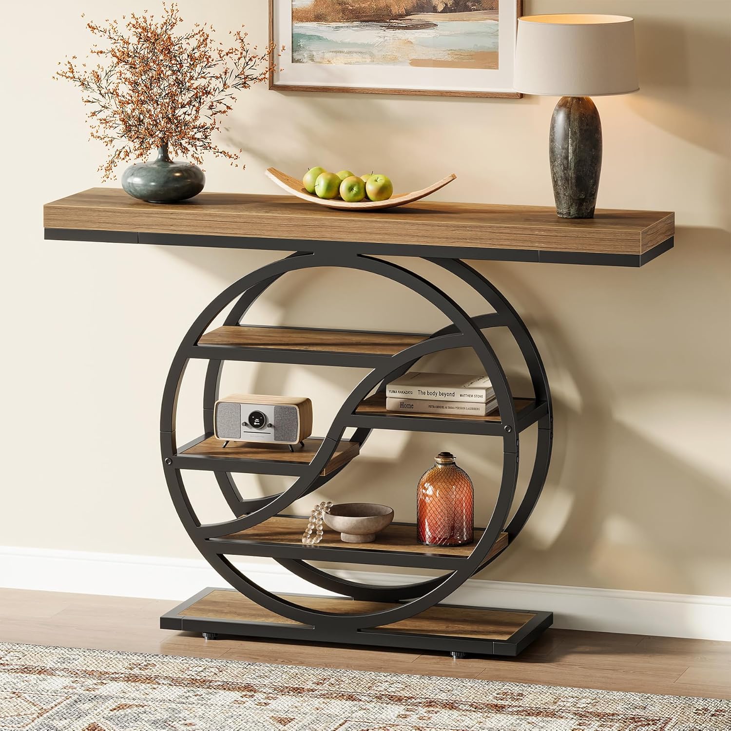 47" Console Table, 6-Tier Industrial Sofa Table Entryway Table with Storage Shelves