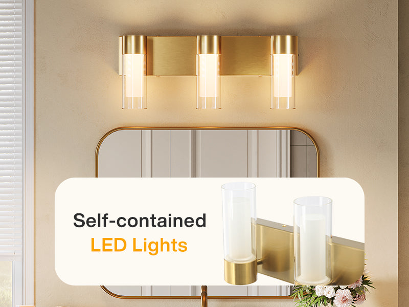 3-Light Light Fixtures, Modern Bathroom Wall Lights Vanity Lights with Clear Glass Shades