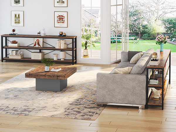 70.9" Console Table, 3-Tier Sofa Table with Metal Frame