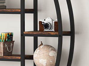Industrial Bookshelf, Oval Triple Wide Etagere Bookcases Display Shelves