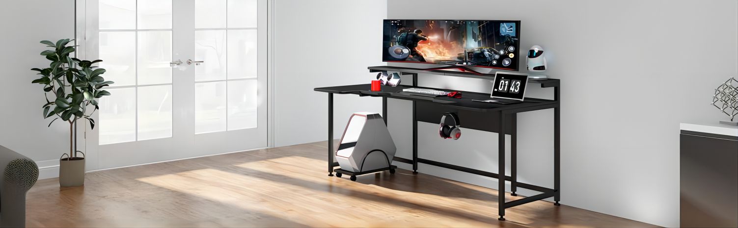 74.8 Gaming Desk, U-Shaped Computer Desk with Hutch & CPU Stand