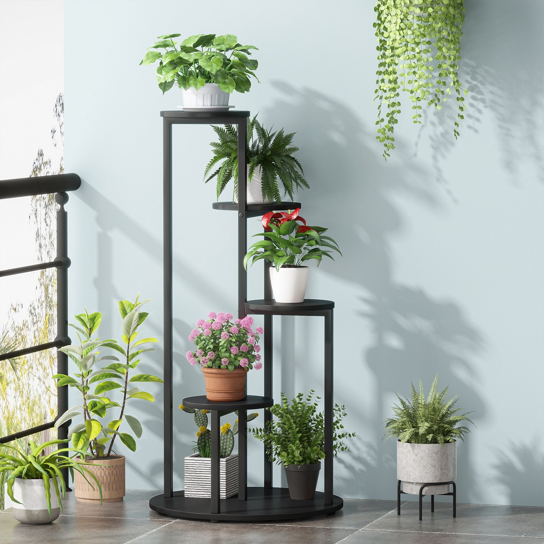 Tribesigns 70 Tall Metal Indoor Plant Stand, Large Triple Wide 5 Tier  Half-Moon-Shaped Plant Shelf, Industrial Outdoor Curved Ladder Flower Pot  Stand