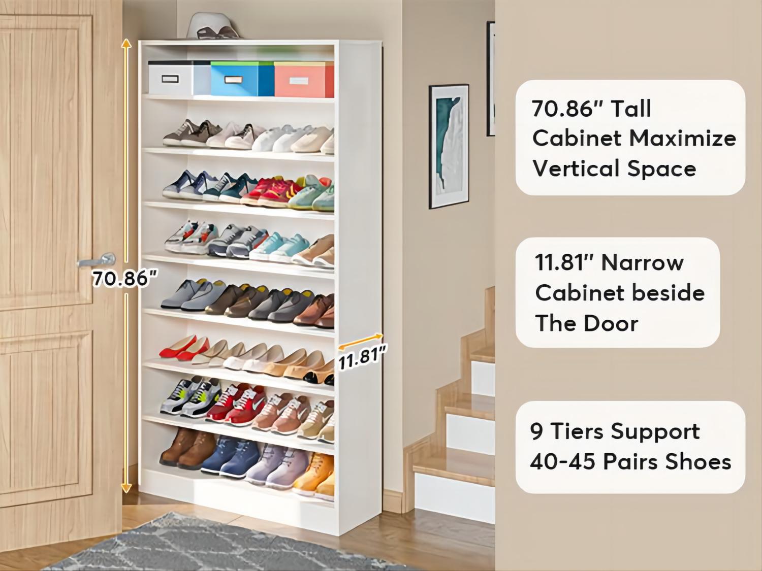 FIDUCIAL HOME 9 Tiers Tall Large Shoe Storage Cabinet 36 Pairs