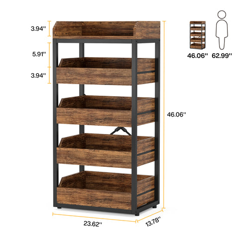 Tribesigns Wood Fruit Vegetable Storage Rack Stand,4-Tier Wood Snack Rack  Basket Organizer Rack For Kitchen, Office, Store, Supremarket