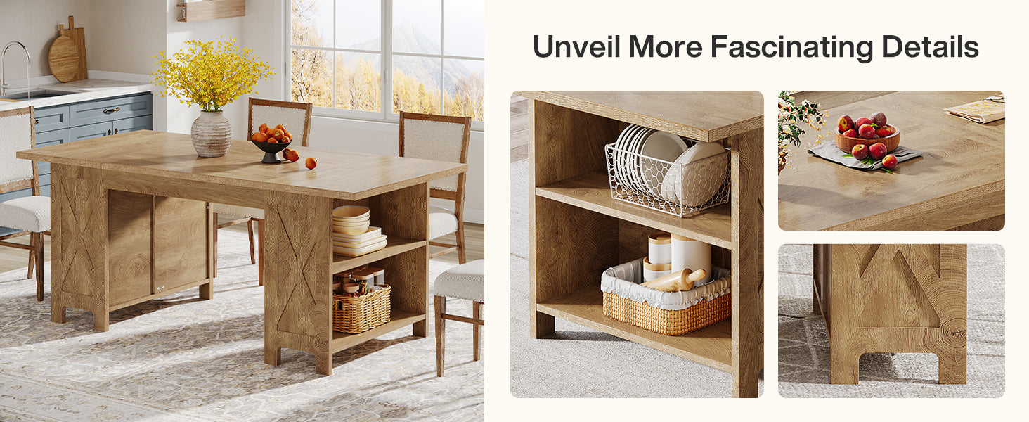 63" Dining Table, Farmhouse Kitchen Dinner Table with Storage for 2-4 People