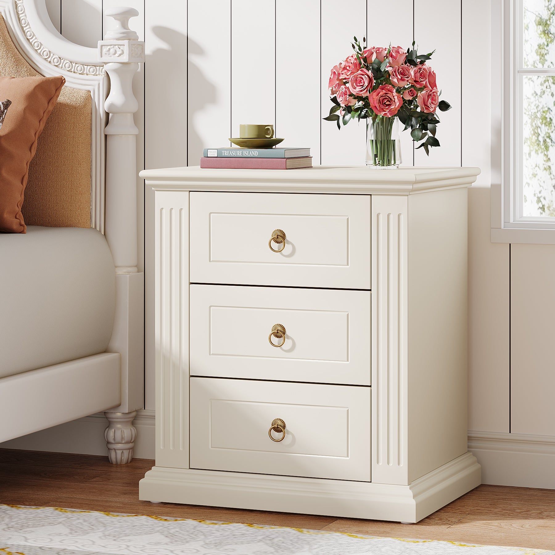 Wood Nightstand, Modern End Table Bedside Table with 3 storage Drawer