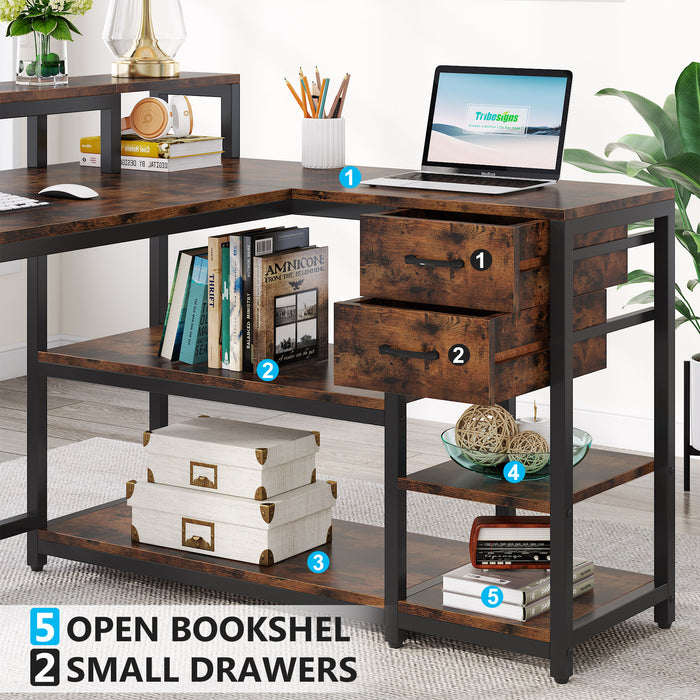 tribesigns industrial computer desk with 5 tier storage shelves