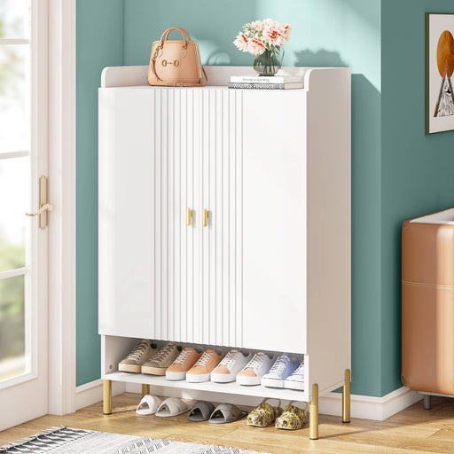 Tribesigns Slim Shoe Cabinet with Adjustable Shelves and Open Shelf