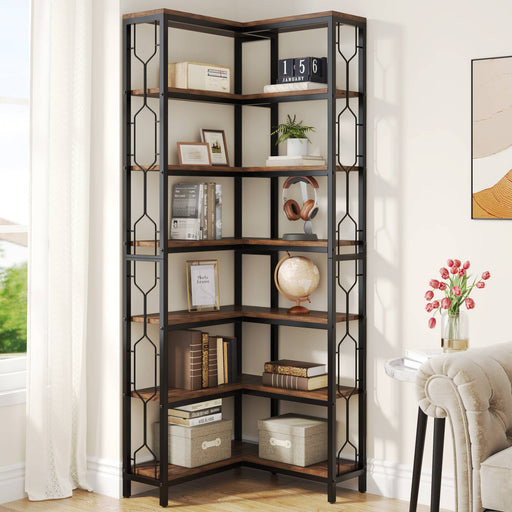 Tribesigns 78.7 Inch Extra Tall Narrow Bookshelf, 7 Tier Skinny Bookcase  for Small Spaces, Freestanding Display Shelves, Multifunctional Corner