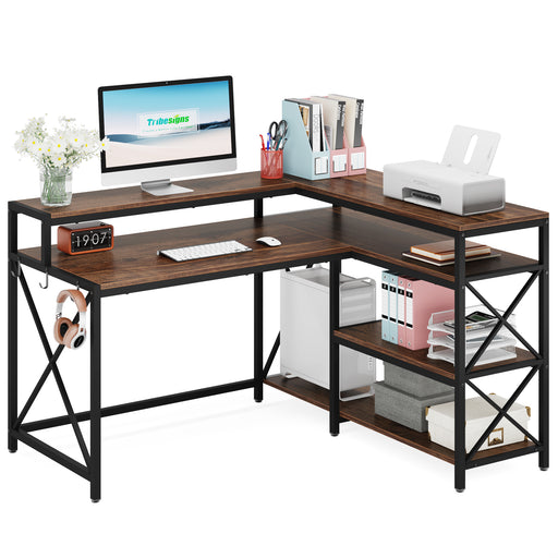 Tribesigns 55/53 inch Reversible L Shaped Computer Desk with Storage Shelf  and Monitor Stand