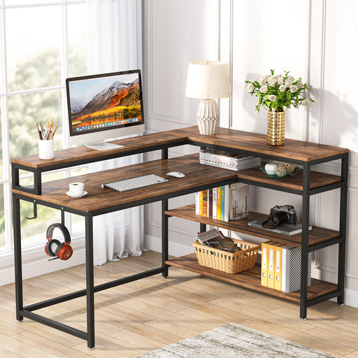 i5 Industries Contemporary L-Desk with Glass Door Hutch and Mobile File