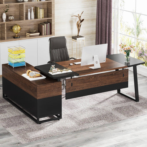 Tribesigns 87” Extra Large Executive Desk with 51” File Cabinet, L-Shaped  Office Desk with Drawer and Storage Shelves, Home Office Computer Desk